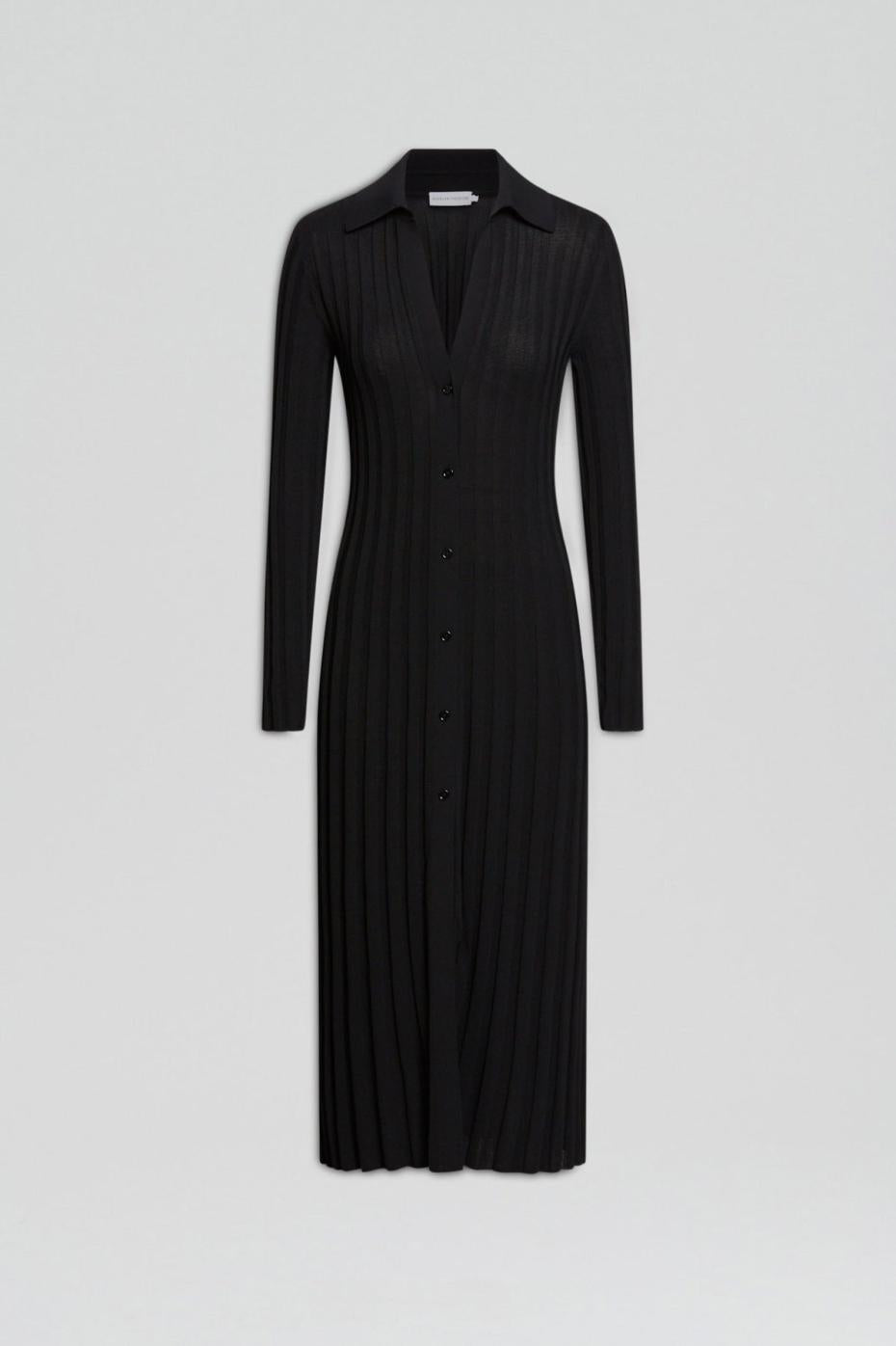 Knitwear | Women Scanlan Theodore PLEATED RIB PLACKET DRESS 14 Black