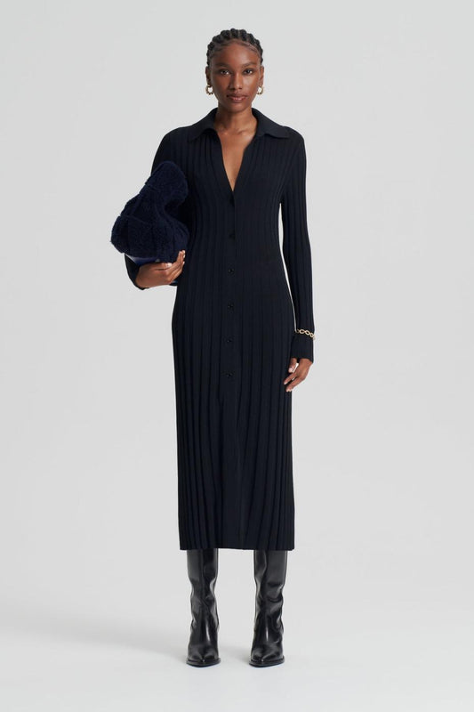 Knitwear | Women Scanlan Theodore PLEATED RIB PLACKET DRESS 14 Black