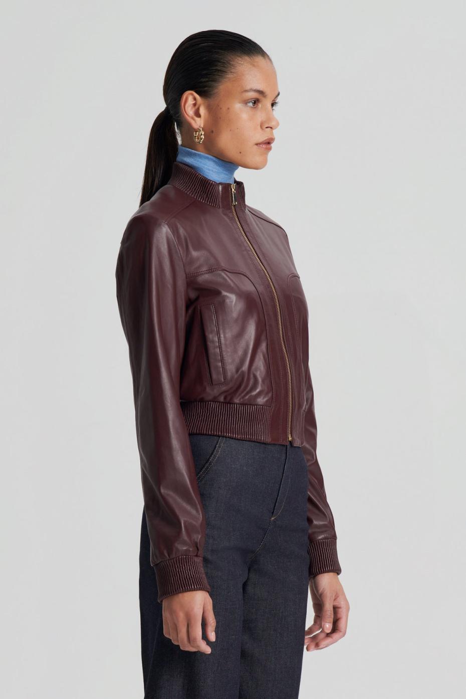 Leather | Women Scanlan Theodore LEATHER BOMBER Aubergine