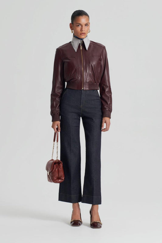 Leather | Women Scanlan Theodore LEATHER BOMBER Aubergine