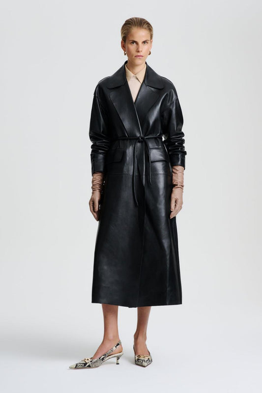 Leather | Women Scanlan Theodore LEATHER BONDED TRENCH Black