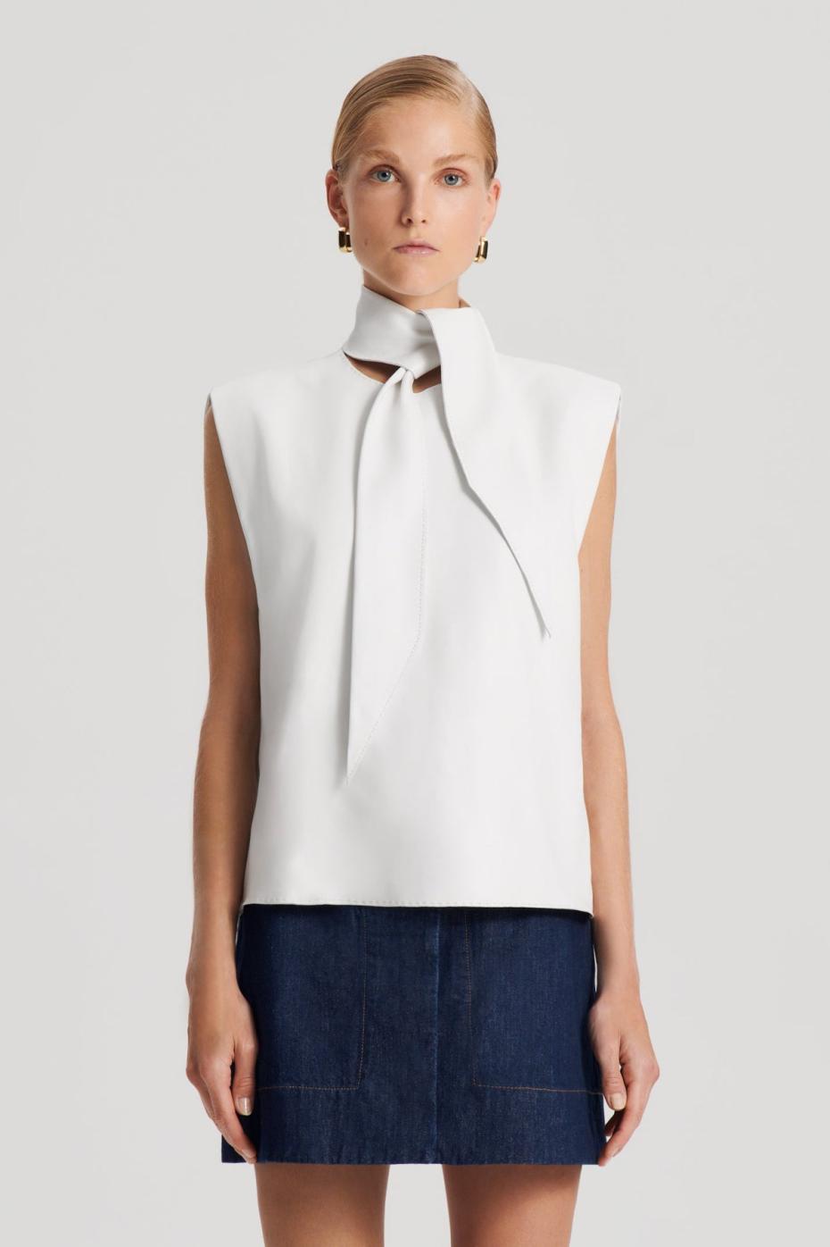 Leather | Women Scanlan Theodore LEATHER CRAVAT TOP White