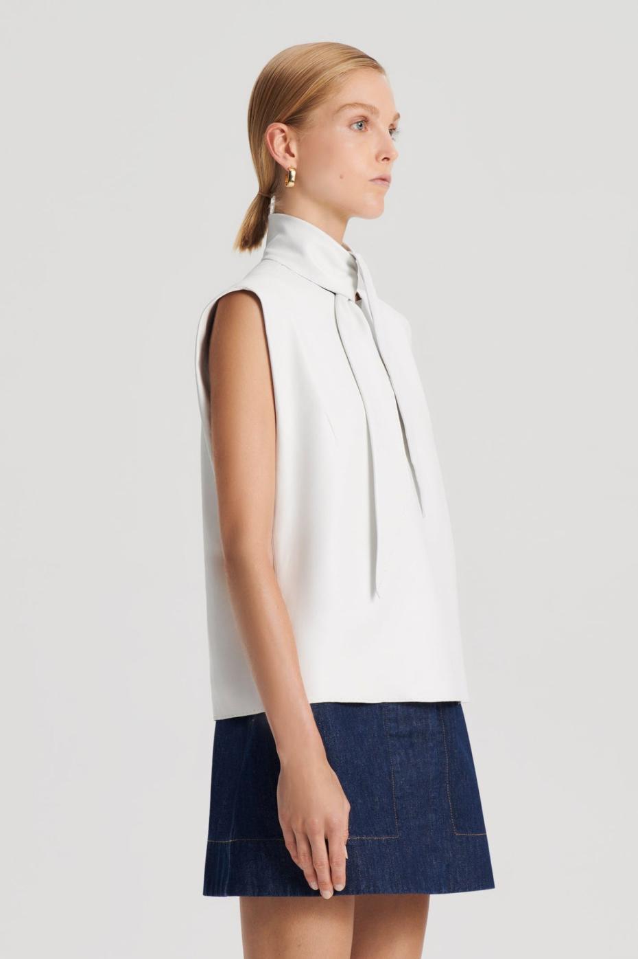 Leather | Women Scanlan Theodore LEATHER CRAVAT TOP White