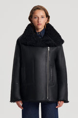 Leather | Women Scanlan Theodore SHEARLING TRAPEZE JACKET Black
