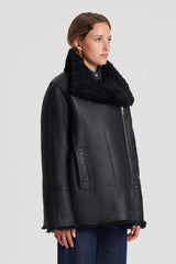 Leather | Women Scanlan Theodore SHEARLING TRAPEZE JACKET Black