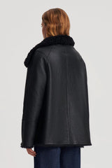 Leather | Women Scanlan Theodore SHEARLING TRAPEZE JACKET Black