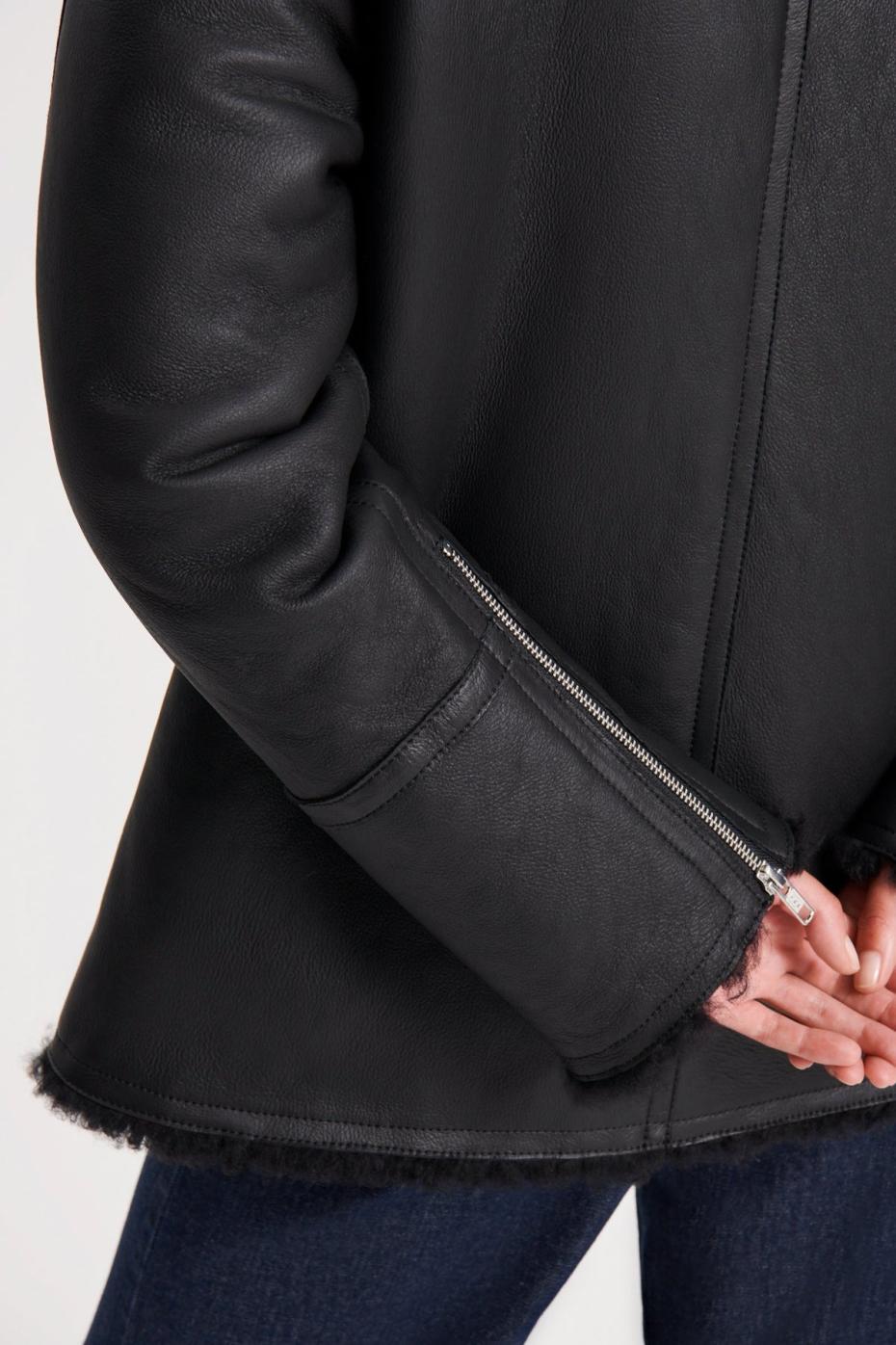 Leather | Women Scanlan Theodore SHEARLING TRAPEZE JACKET Black