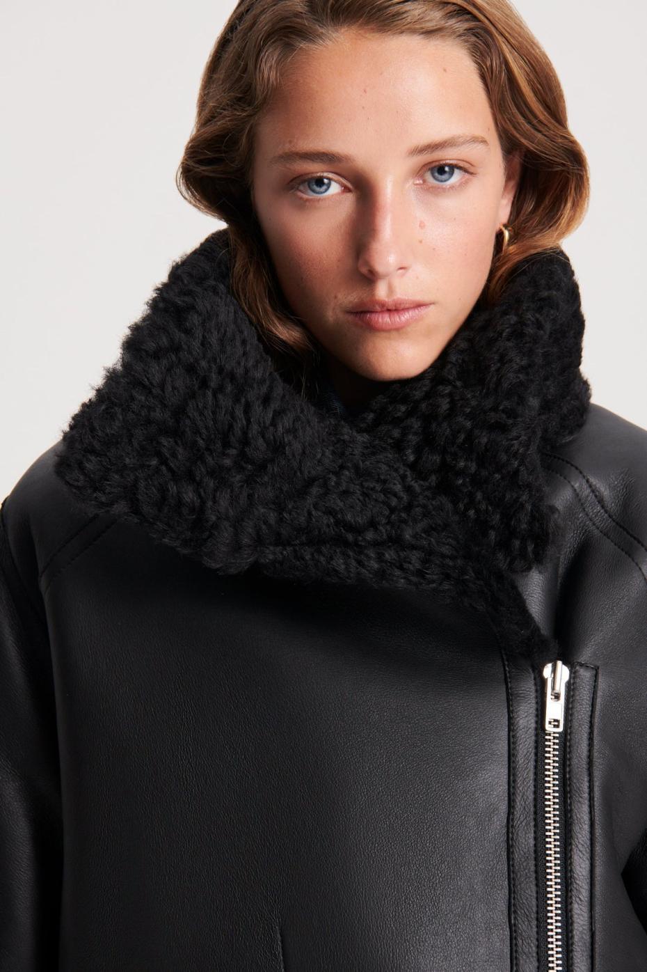 Leather | Women Scanlan Theodore SHEARLING TRAPEZE JACKET Black