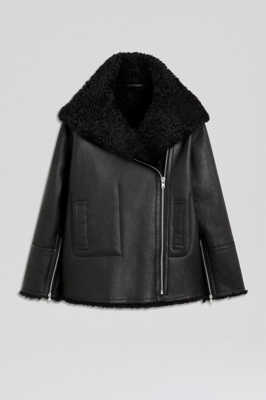 Leather | Women Scanlan Theodore SHEARLING TRAPEZE JACKET Black