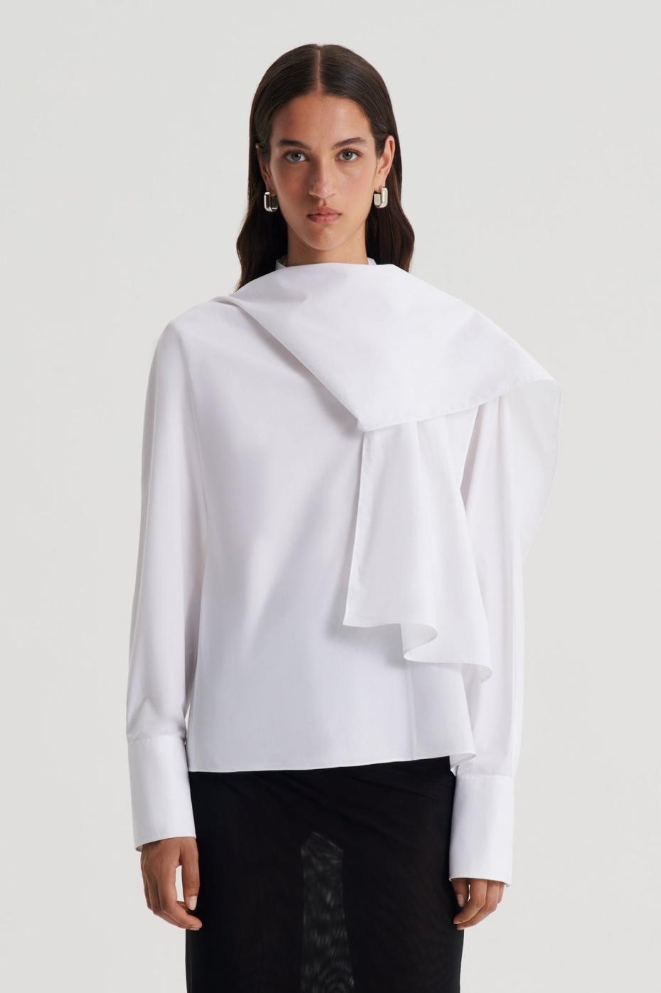 Shirts | Women Scanlan Theodore PARACHUTE COTTON CRAVAT SHIRT White