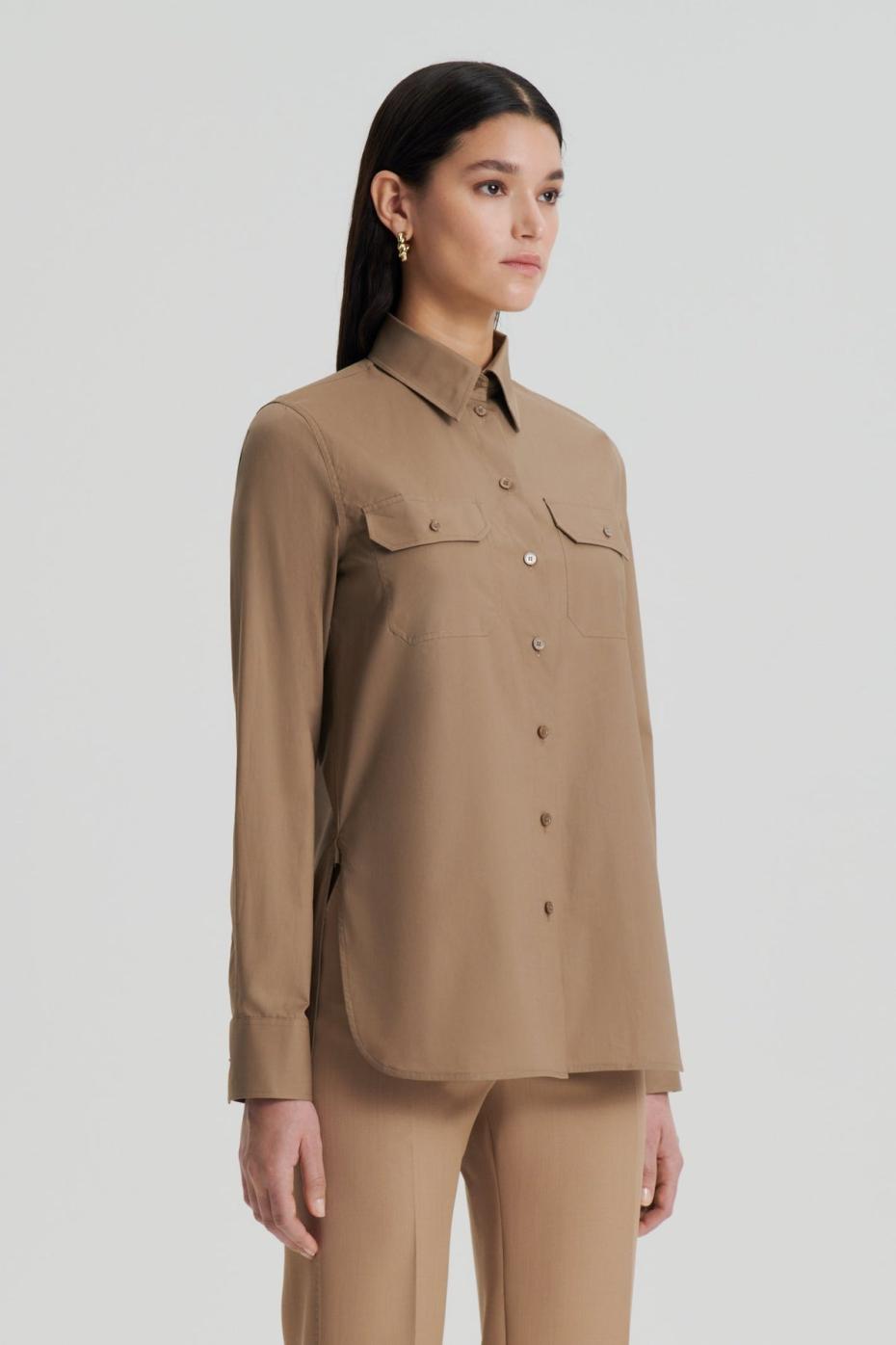 Shirts | Women Scanlan Theodore PARACHUTE COTTON POCKET SHIRT Dark.camel