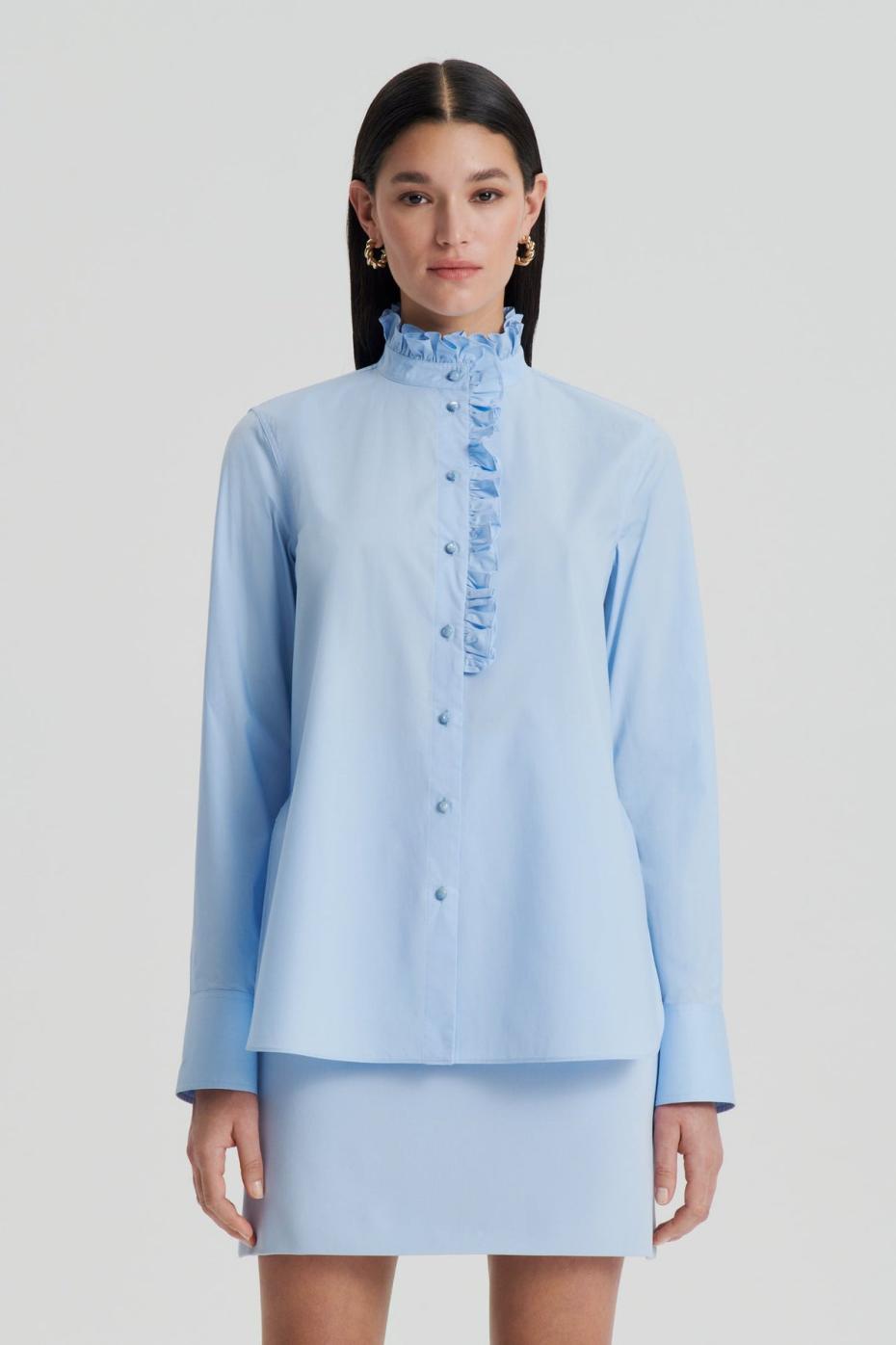 Shirts | Women Scanlan Theodore PARACHUTE RUFFLE TRIM SHIRT Tinted.blue