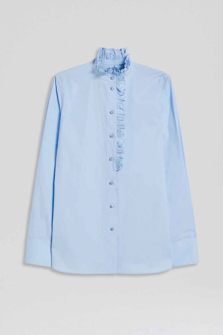 Shirts | Women Scanlan Theodore PARACHUTE RUFFLE TRIM SHIRT Tinted.blue