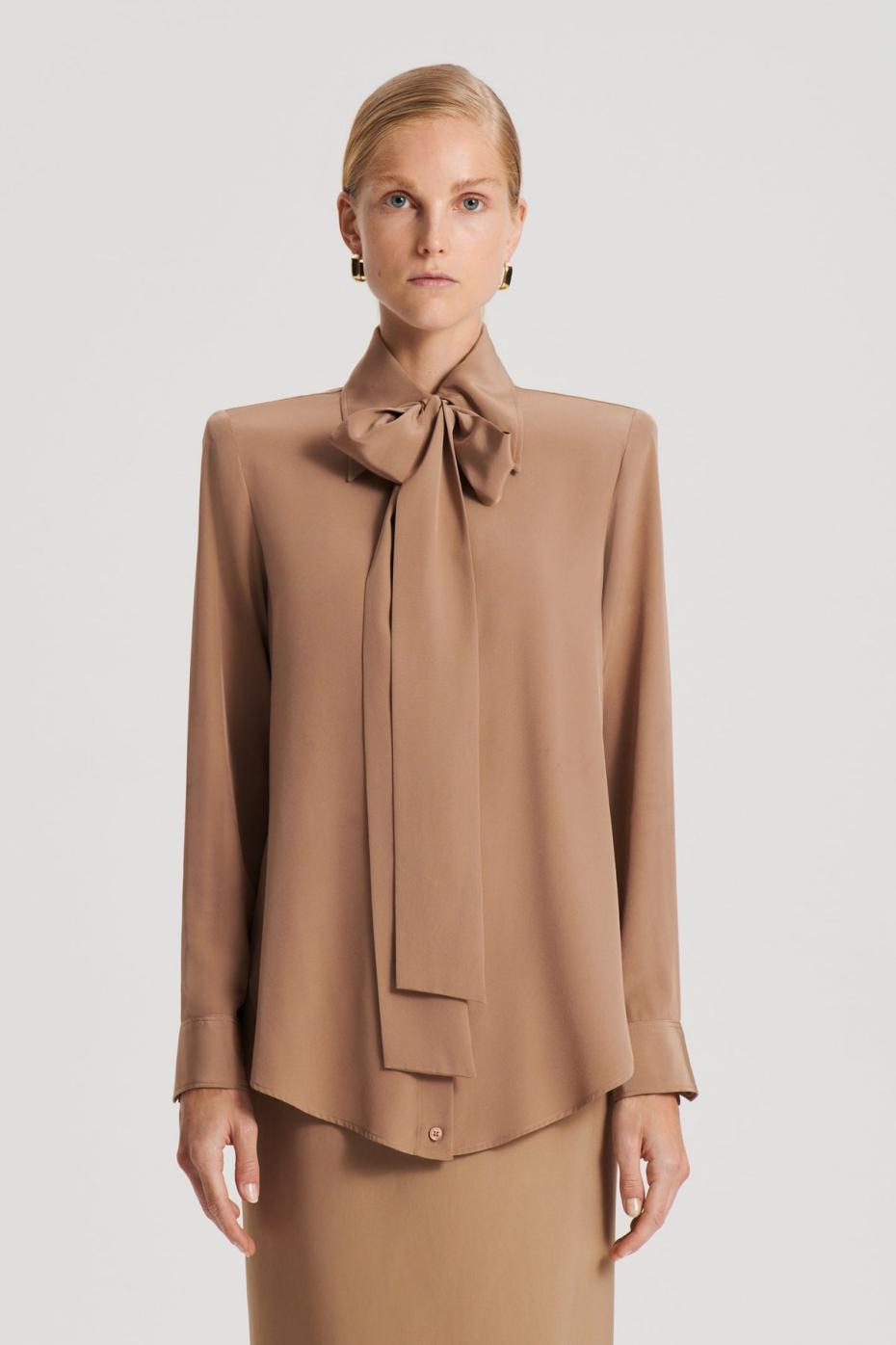 Shirts | Women Scanlan Theodore SILK SHOULDER PAD SHIRT Camel