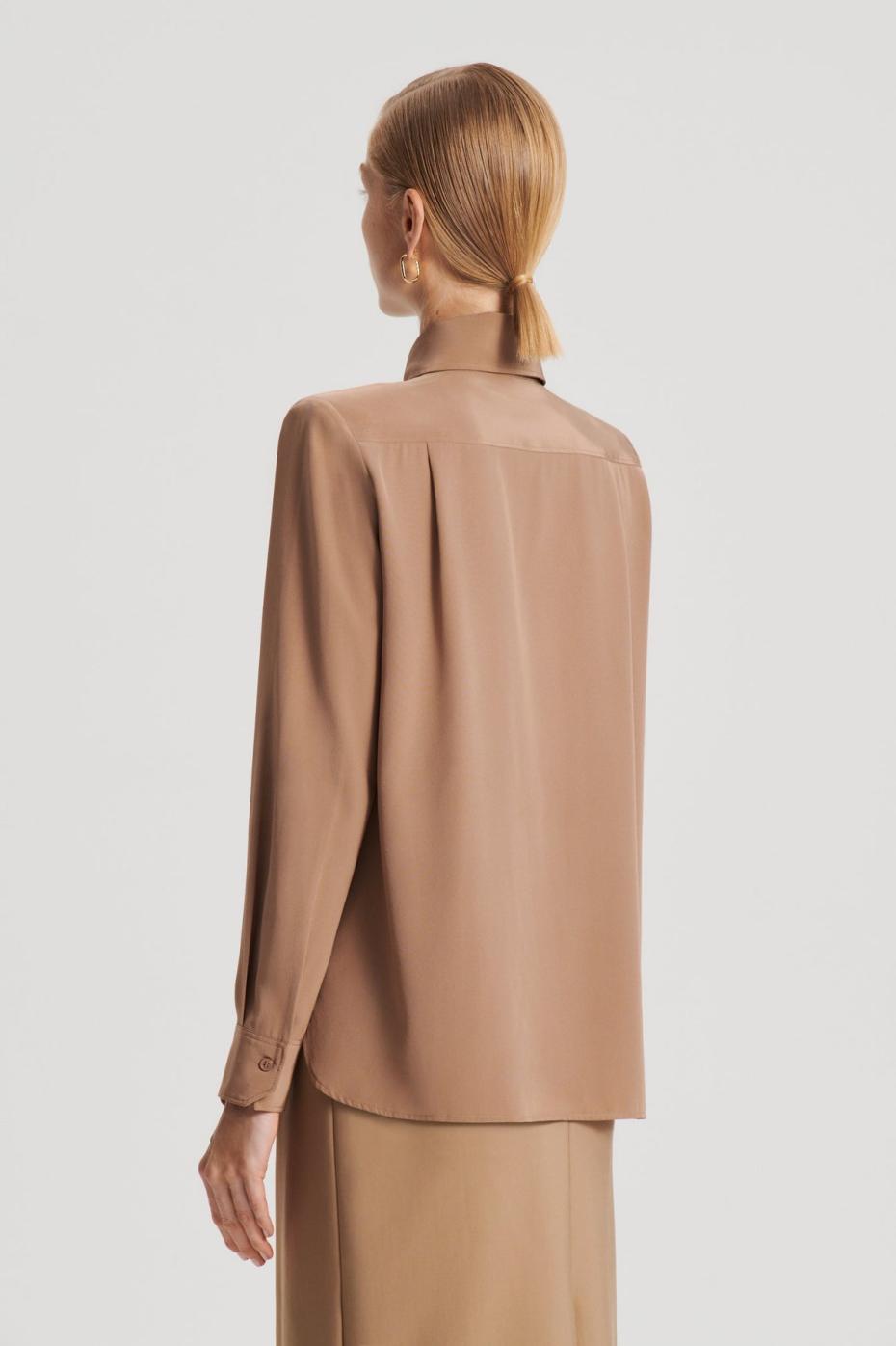 Shirts | Women Scanlan Theodore SILK SHOULDER PAD SHIRT Camel