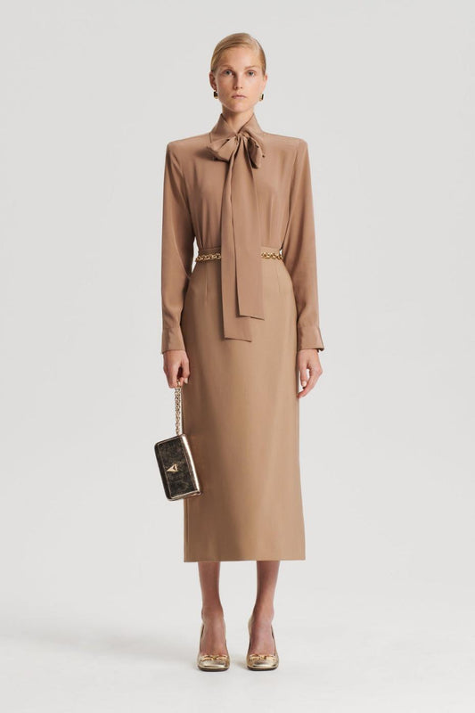 Shirts | Women Scanlan Theodore SILK SHOULDER PAD SHIRT Camel