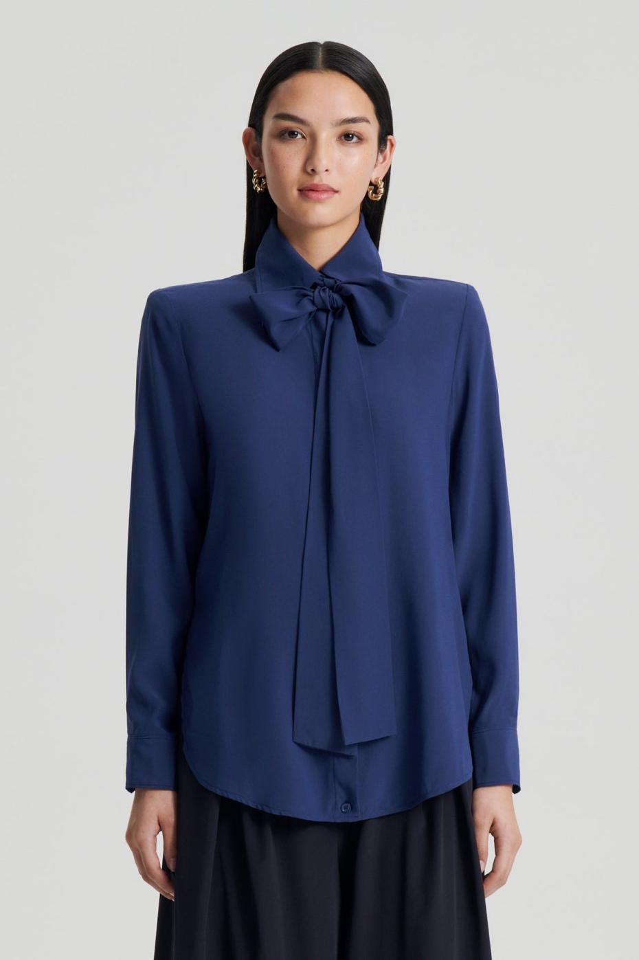 Shirts | Women Scanlan Theodore SILK SHOULDER PAD SHIRT Royal