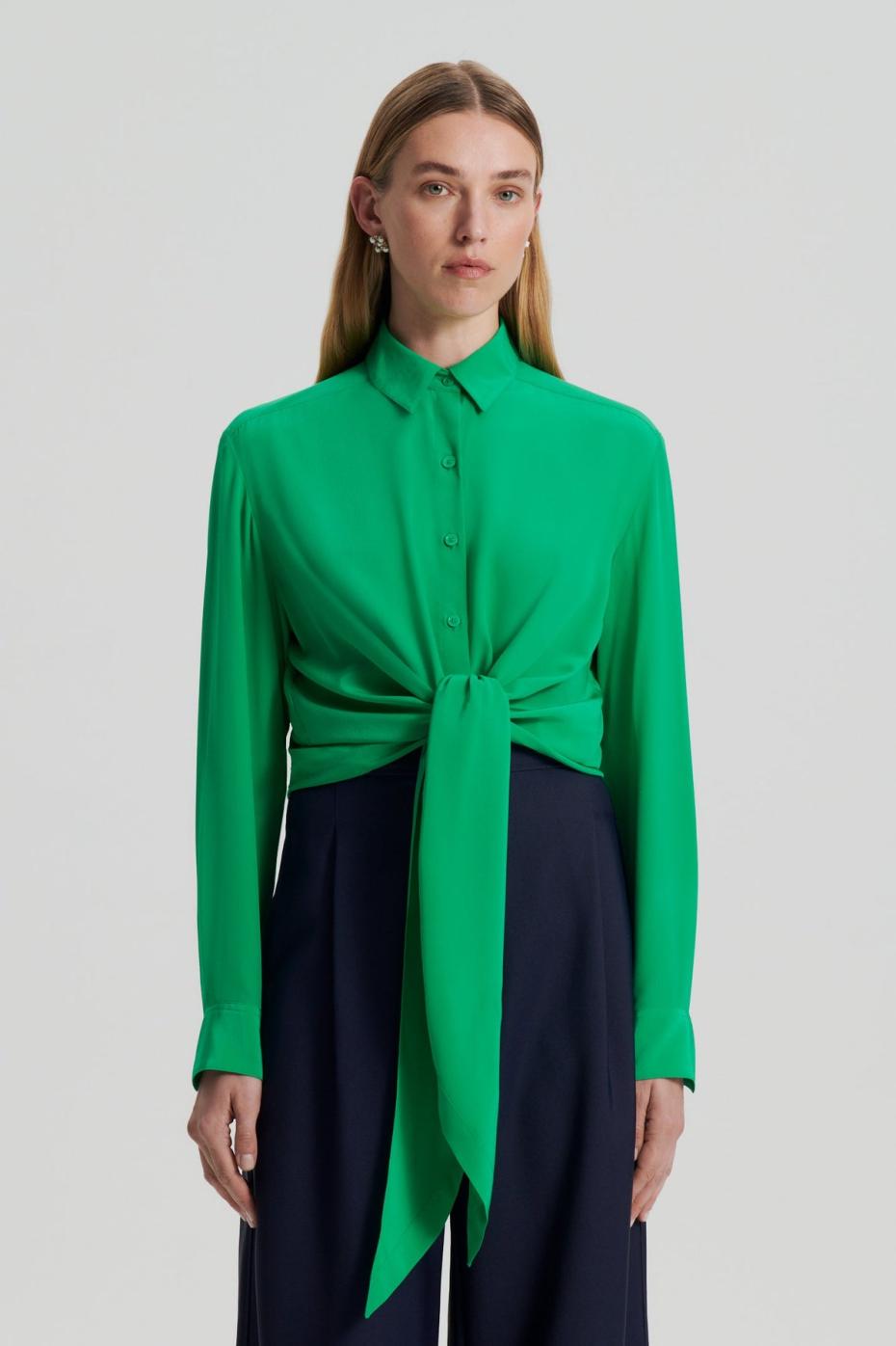 Shirts | Women Scanlan Theodore SILK TIE FRONT SHIRT Emerald