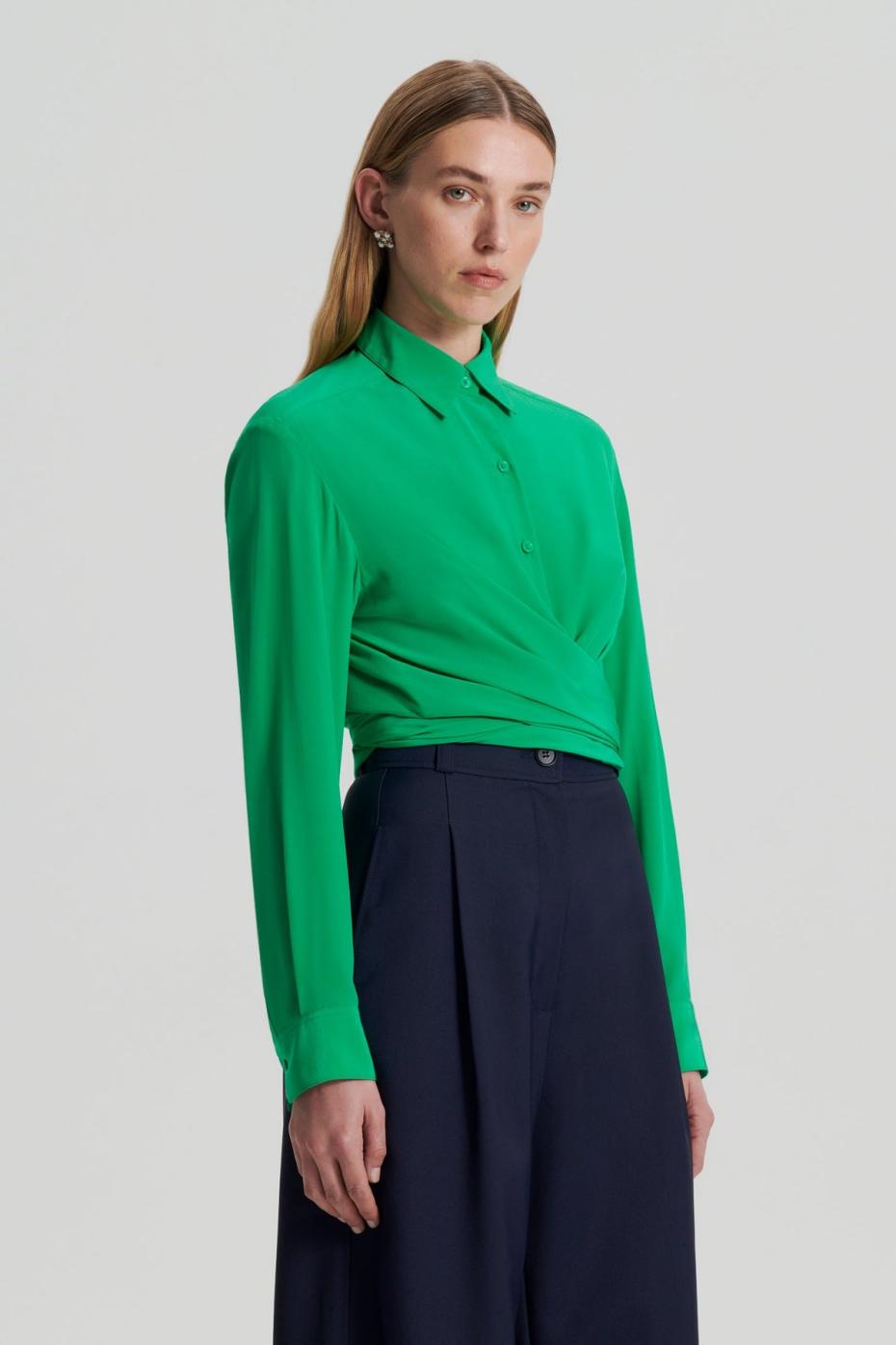 Shirts | Women Scanlan Theodore SILK TIE FRONT SHIRT Emerald