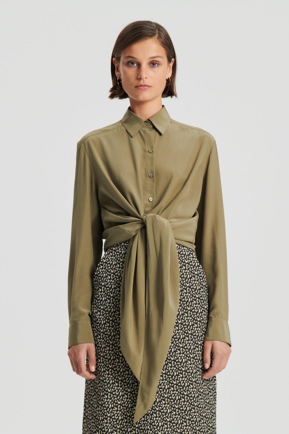 Shirts | Women Scanlan Theodore SILK TIE FRONT SHIRT Olive