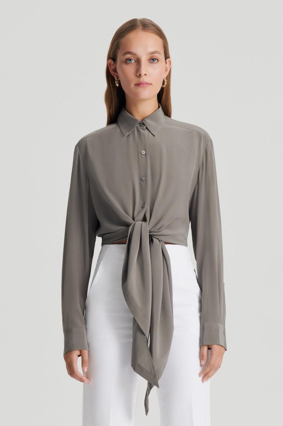 Shirts | Women Scanlan Theodore SILK TIE FRONT SHIRT Taupe