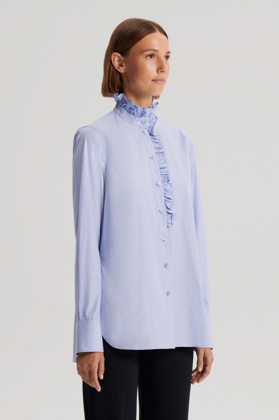 Shirts | Women Scanlan Theodore STRIPE RUFFLE TRIM SHIRT Pale.blue