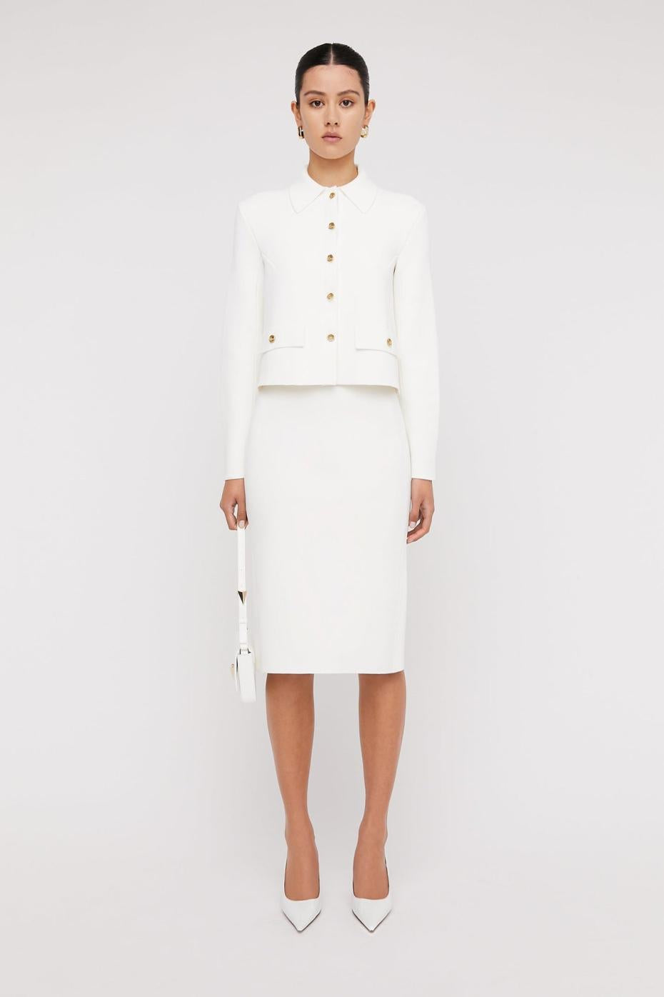 Skirts | Women Scanlan Theodore CREPE KNIT PENCIL SKIRT Cream