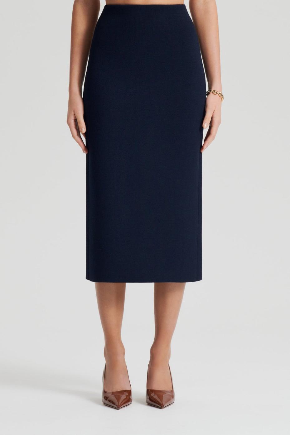 Skirts | Women Scanlan Theodore CREPE KNIT PENCIL SKIRT MIDI Navy