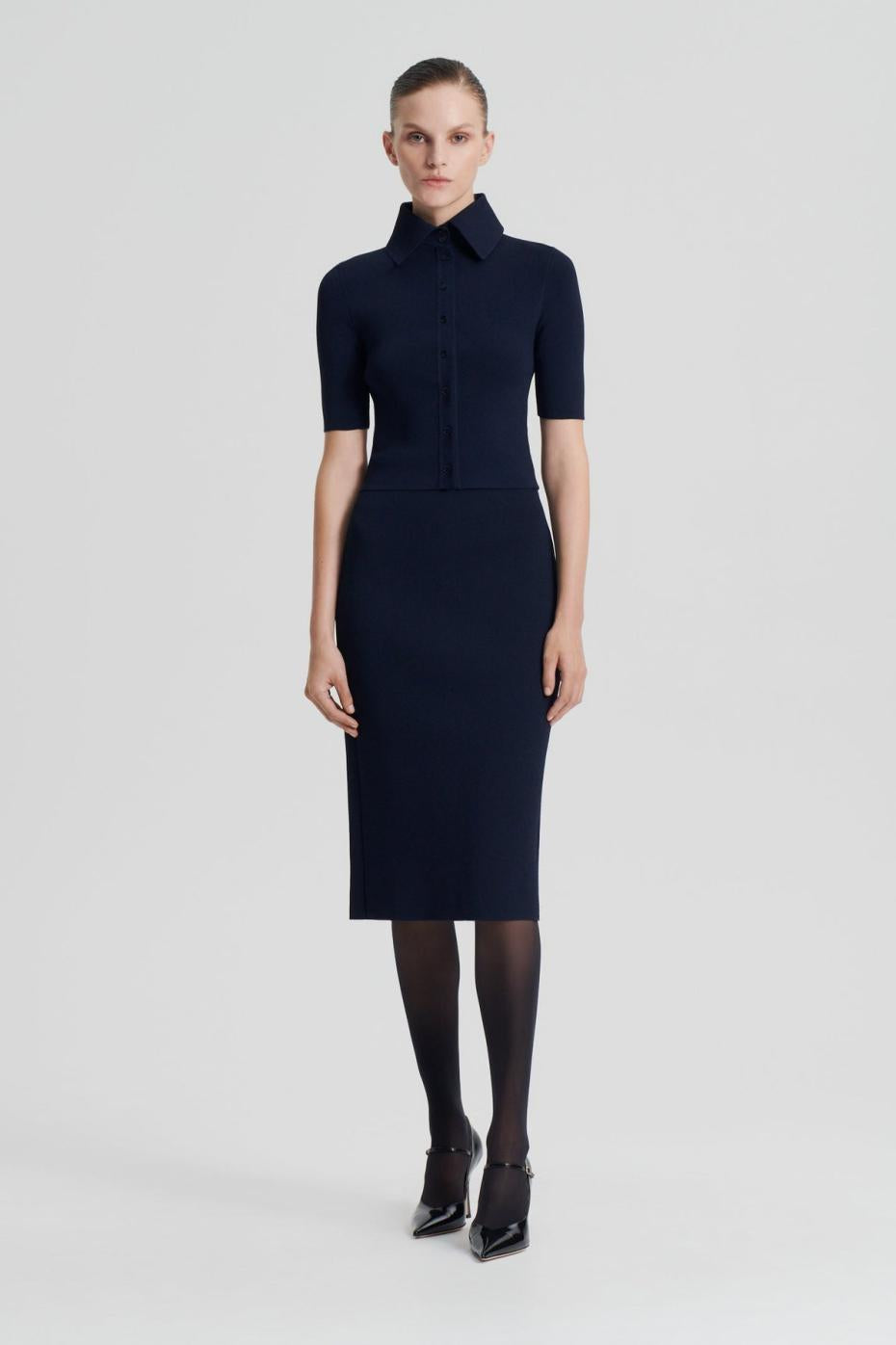 Skirts | Women Scanlan Theodore CREPE KNIT PENCIL SKIRT Navy