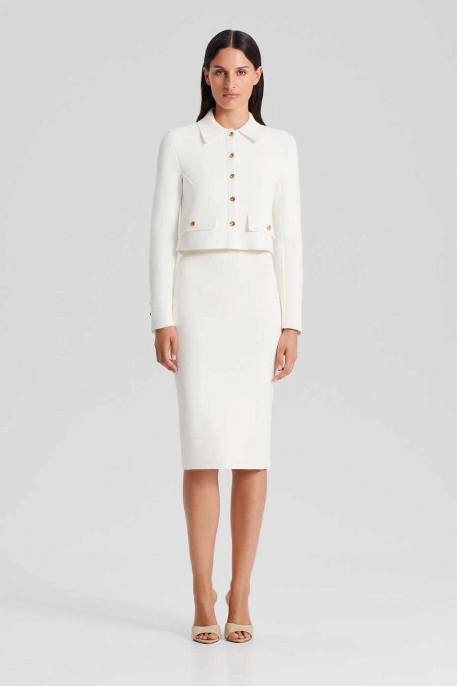 Skirts | Women Scanlan Theodore CREPE KNIT SLIT BACK SKIRT Cream