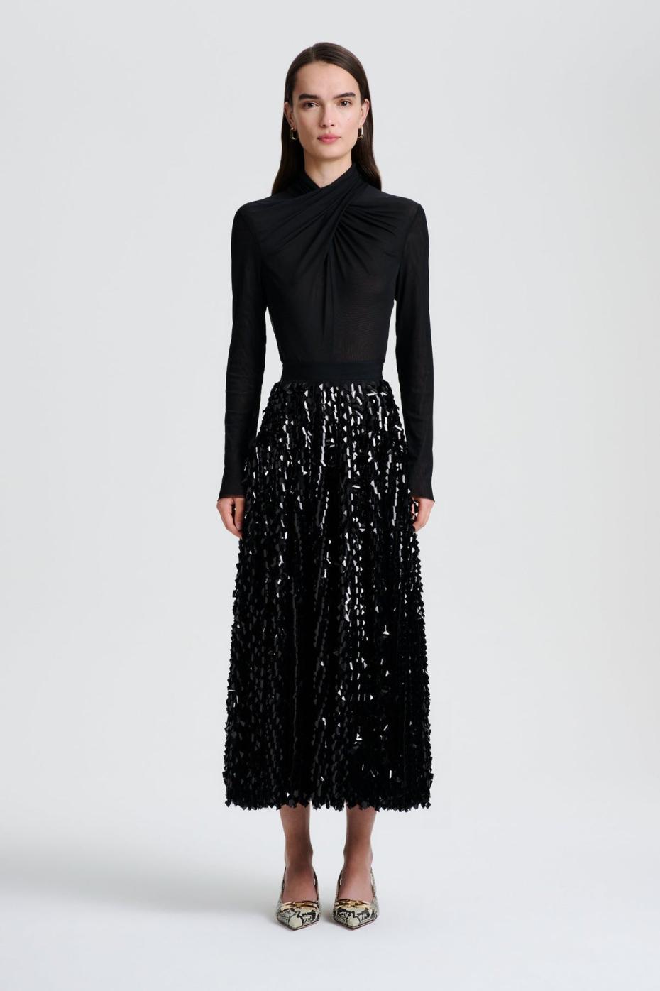 Skirts | Women Scanlan Theodore PATENT SEQUIN TULLE SKIRT Black