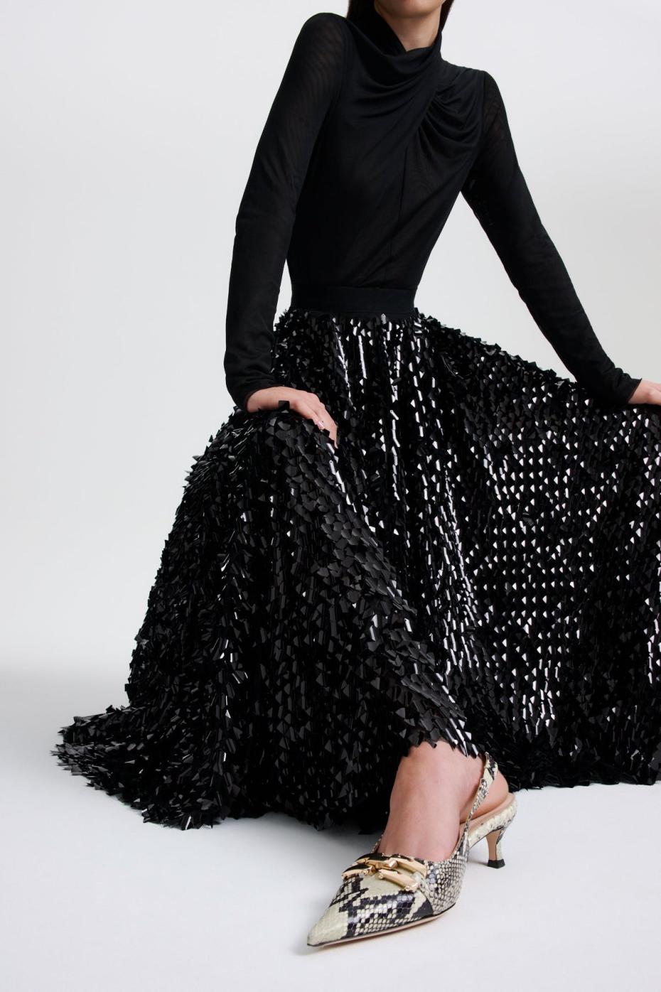 Skirts | Women Scanlan Theodore PATENT SEQUIN TULLE SKIRT Black