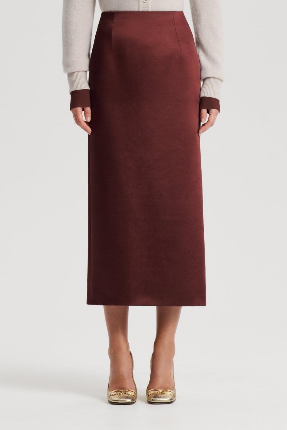Skirts | Women Scanlan Theodore SATIN PENCIL SKIRT Burgundy