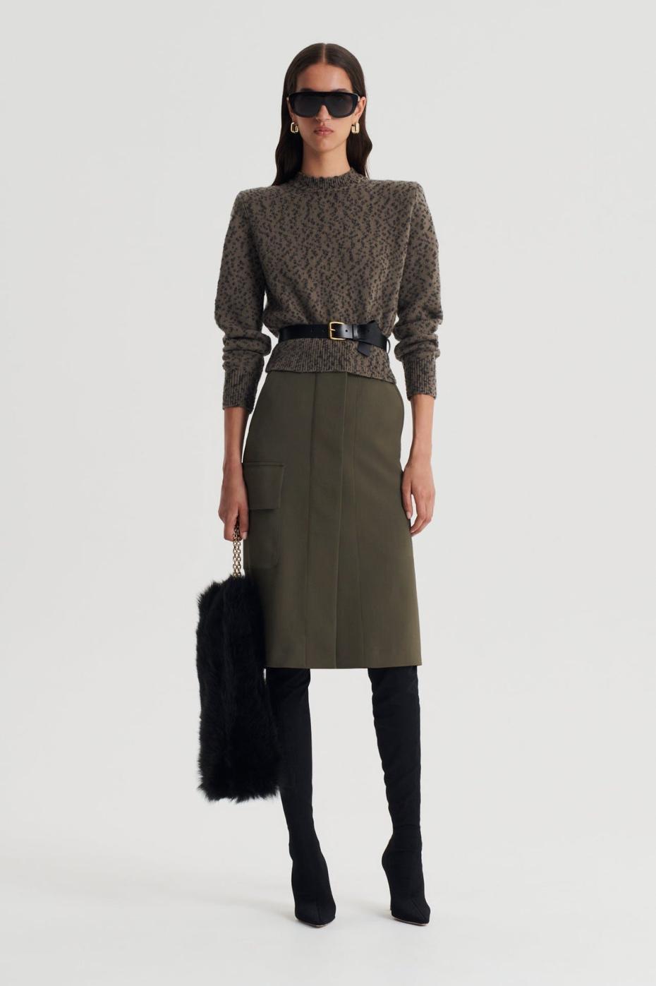 Sweaters | Women Scanlan Theodore BOUCLE SHOULDER PAD SWEATER Khaki