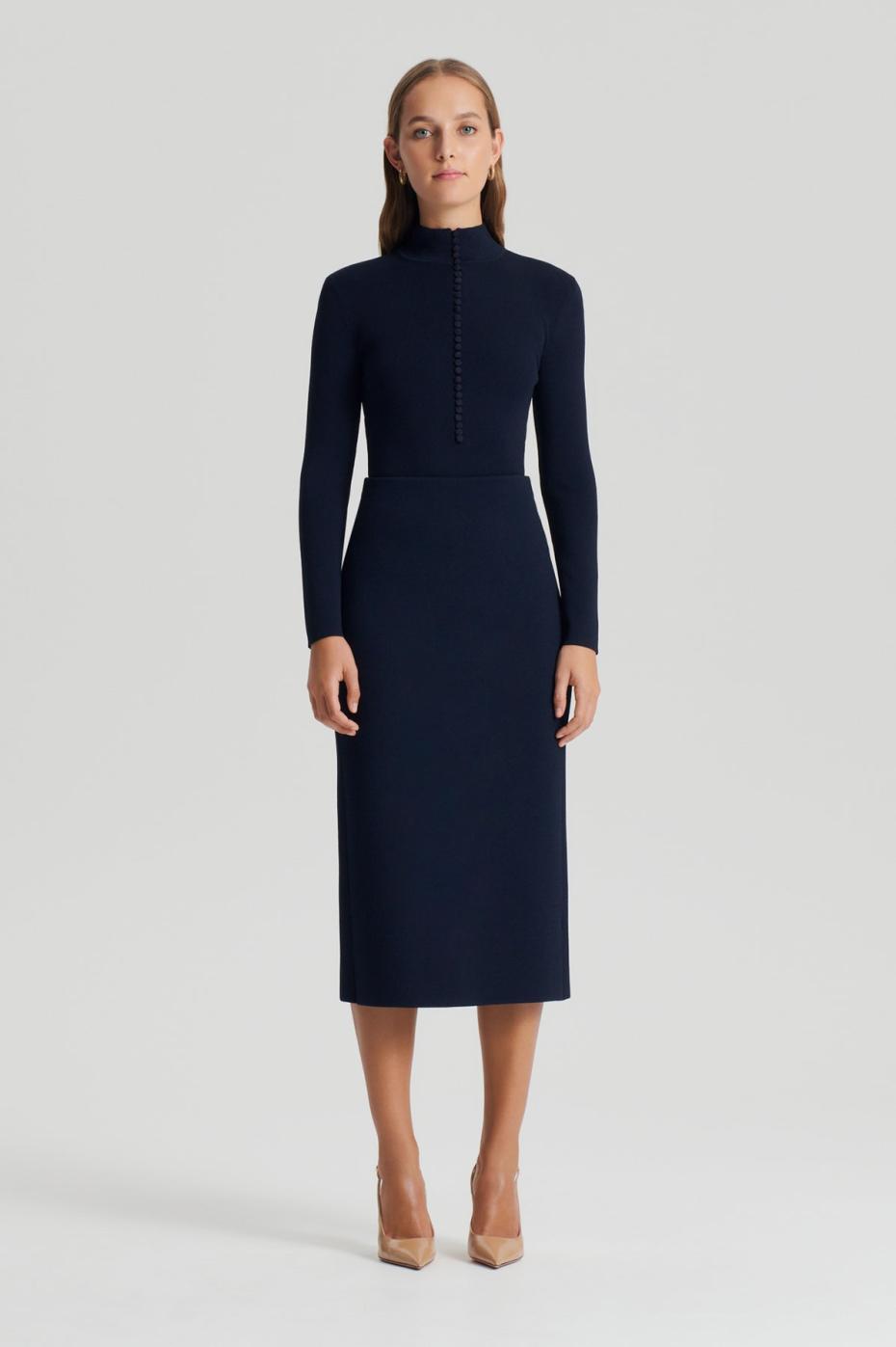 Sweaters | Women Scanlan Theodore CREPE KNIT BUTTON POLO SWEATER Navy