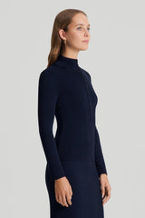 Sweaters | Women Scanlan Theodore CREPE KNIT BUTTON POLO SWEATER Navy