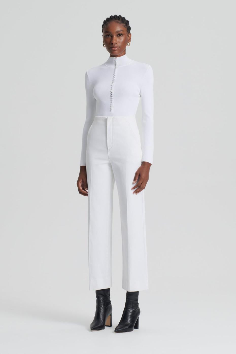 Sweaters | Women Scanlan Theodore CREPE KNIT BUTTON POLO SWEATER White