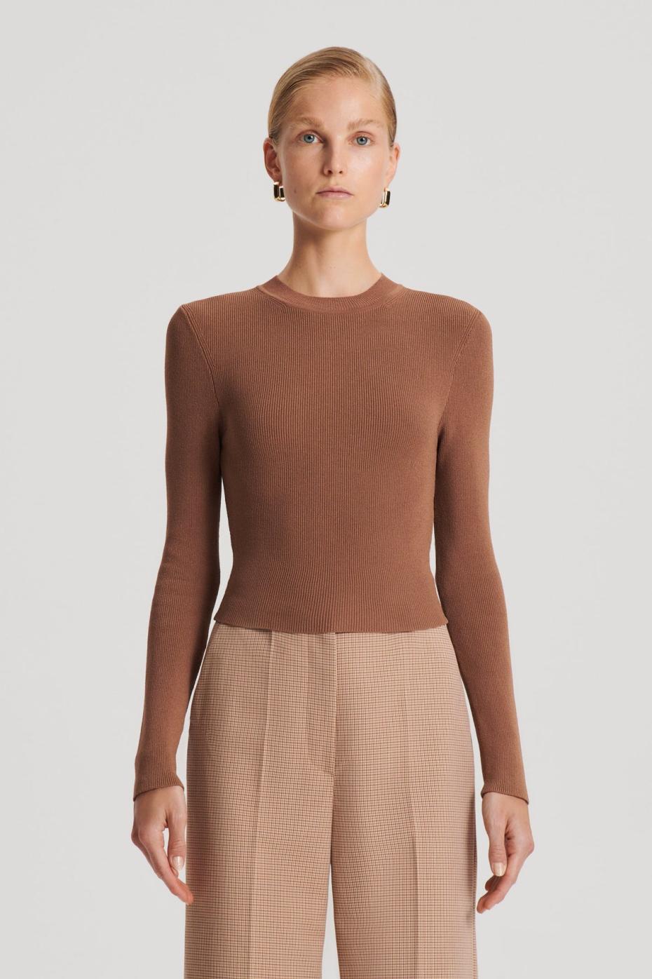 Sweaters | Women Scanlan Theodore CREPE KNIT CREW NECK SWEATER Spice
