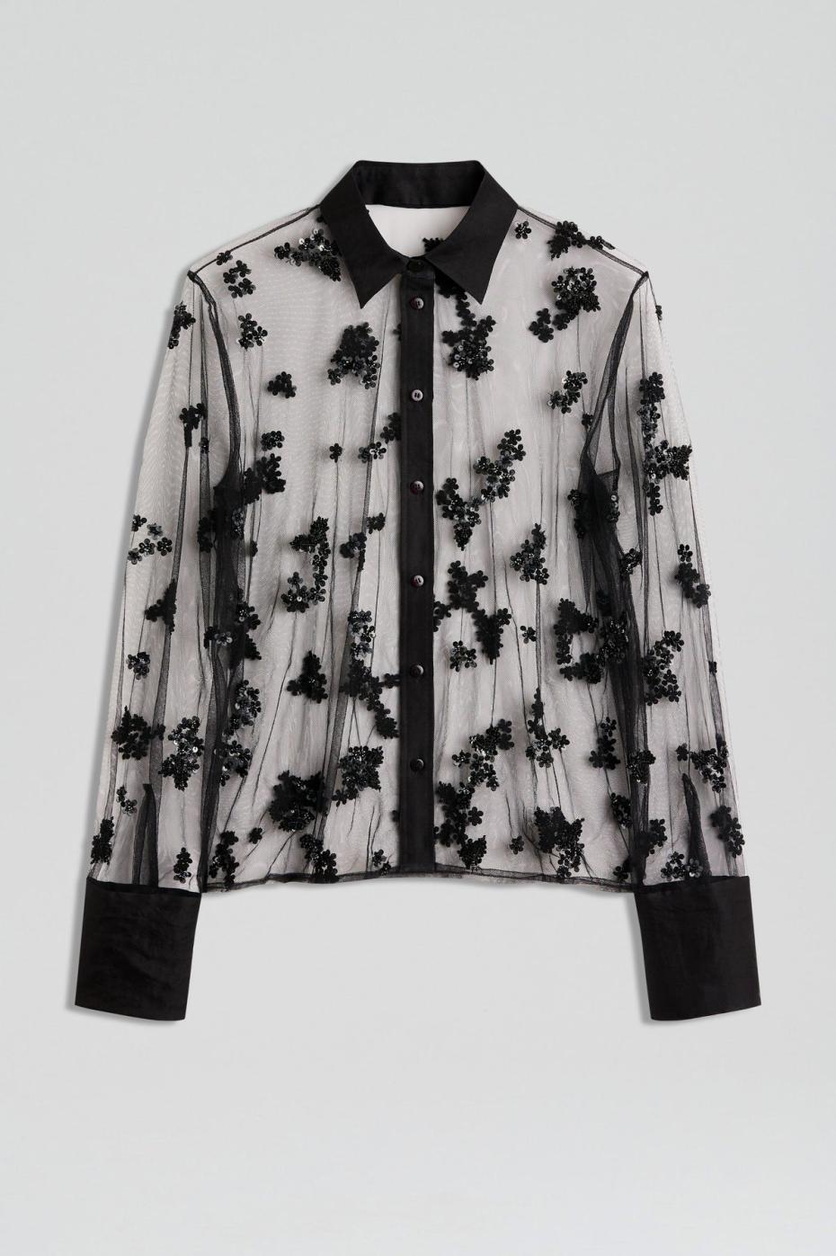 Tops | Women Scanlan Theodore BEADED TULLE SHIRT Black