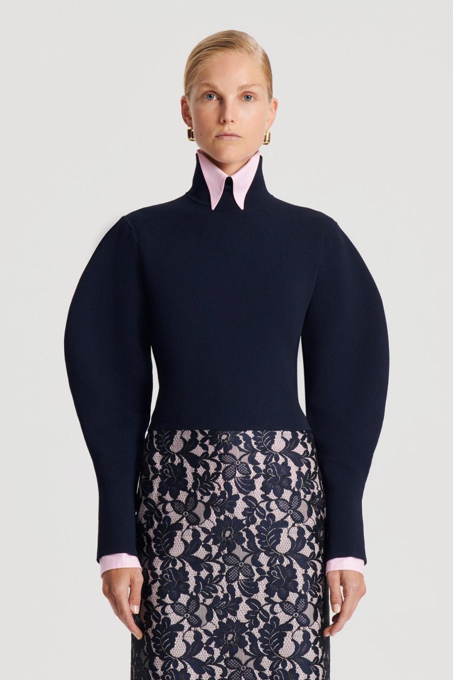 Tops | Women Scanlan Theodore CREPE KNIT COCOON SLEEVE SWEATER Navy