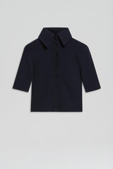 Tops | Women Scanlan Theodore CREPE KNIT CROP SHIRT Navy
