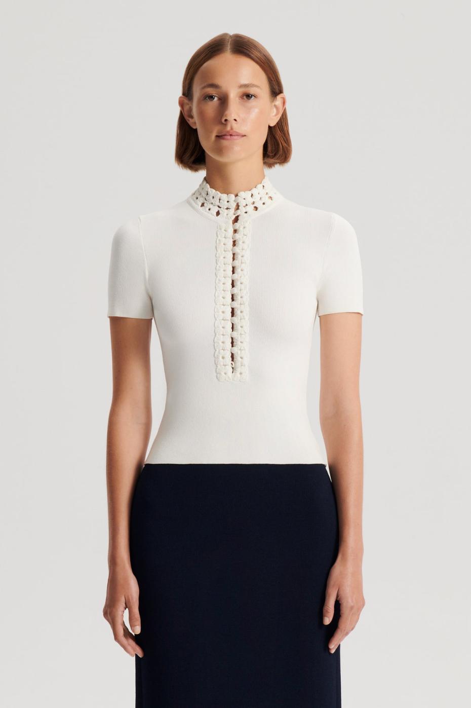 Tops | Women Scanlan Theodore CREPE KNIT DAISY SHORT SLEEVE TOP Cream