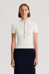 Tops | Women Scanlan Theodore CREPE KNIT DAISY SHORT SLEEVE TOP Cream