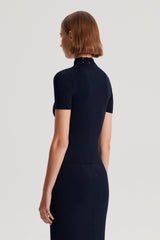 Tops | Women Scanlan Theodore CREPE KNIT DAISY SHORT SLEEVE TOP Navy