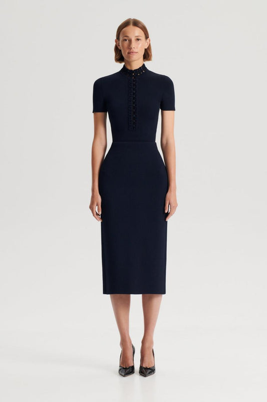 Tops | Women Scanlan Theodore CREPE KNIT DAISY SHORT SLEEVE TOP Navy