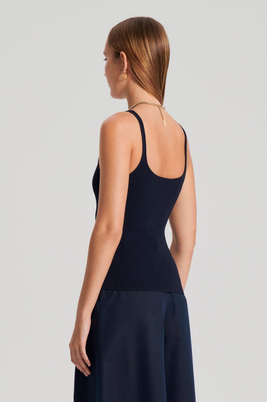 Tops | Women Scanlan Theodore CREPE KNIT RIB SINGLET Navy