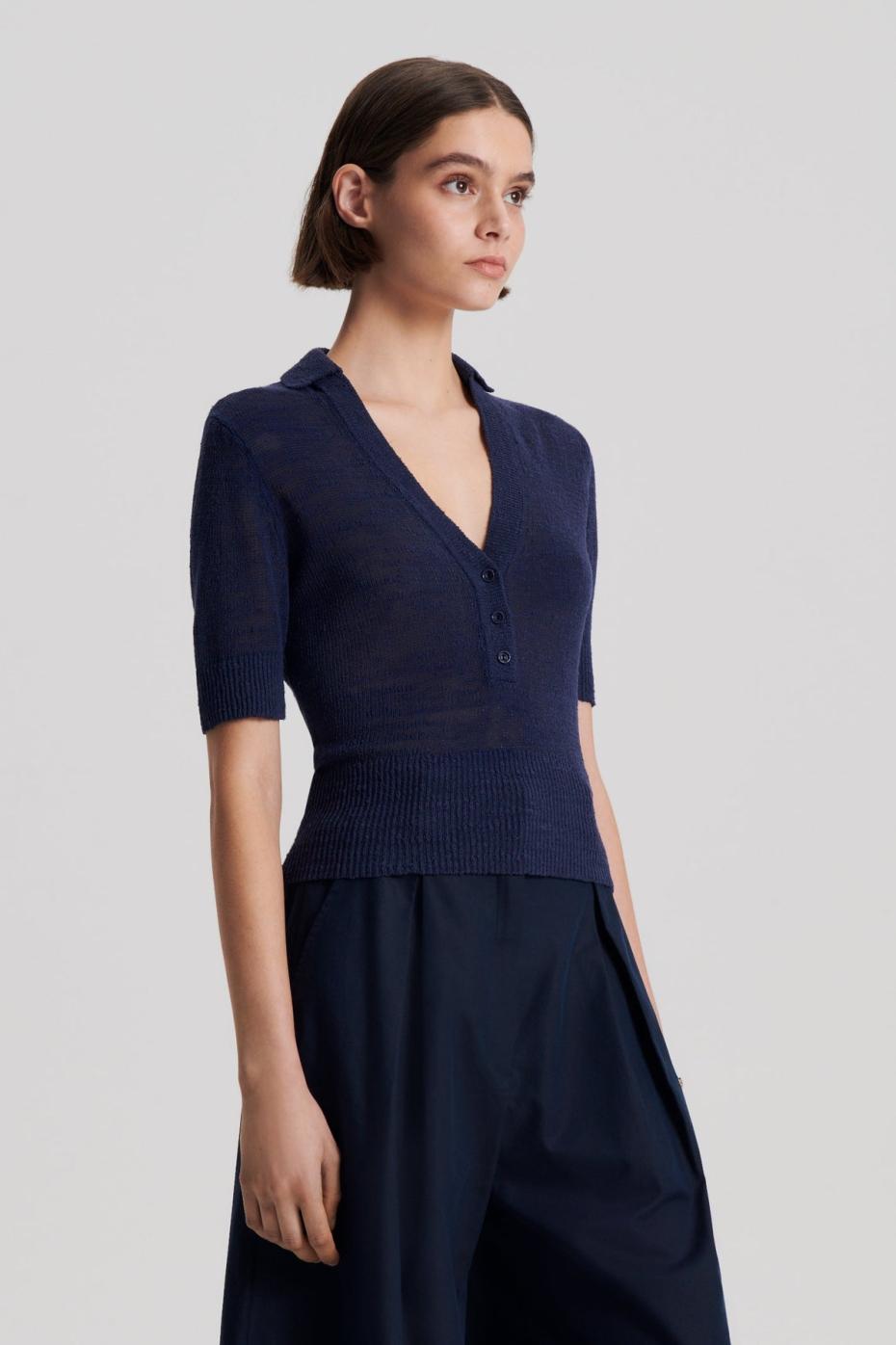 Tops | Women Scanlan Theodore LINEN SLIM FIT SHIRT Navy