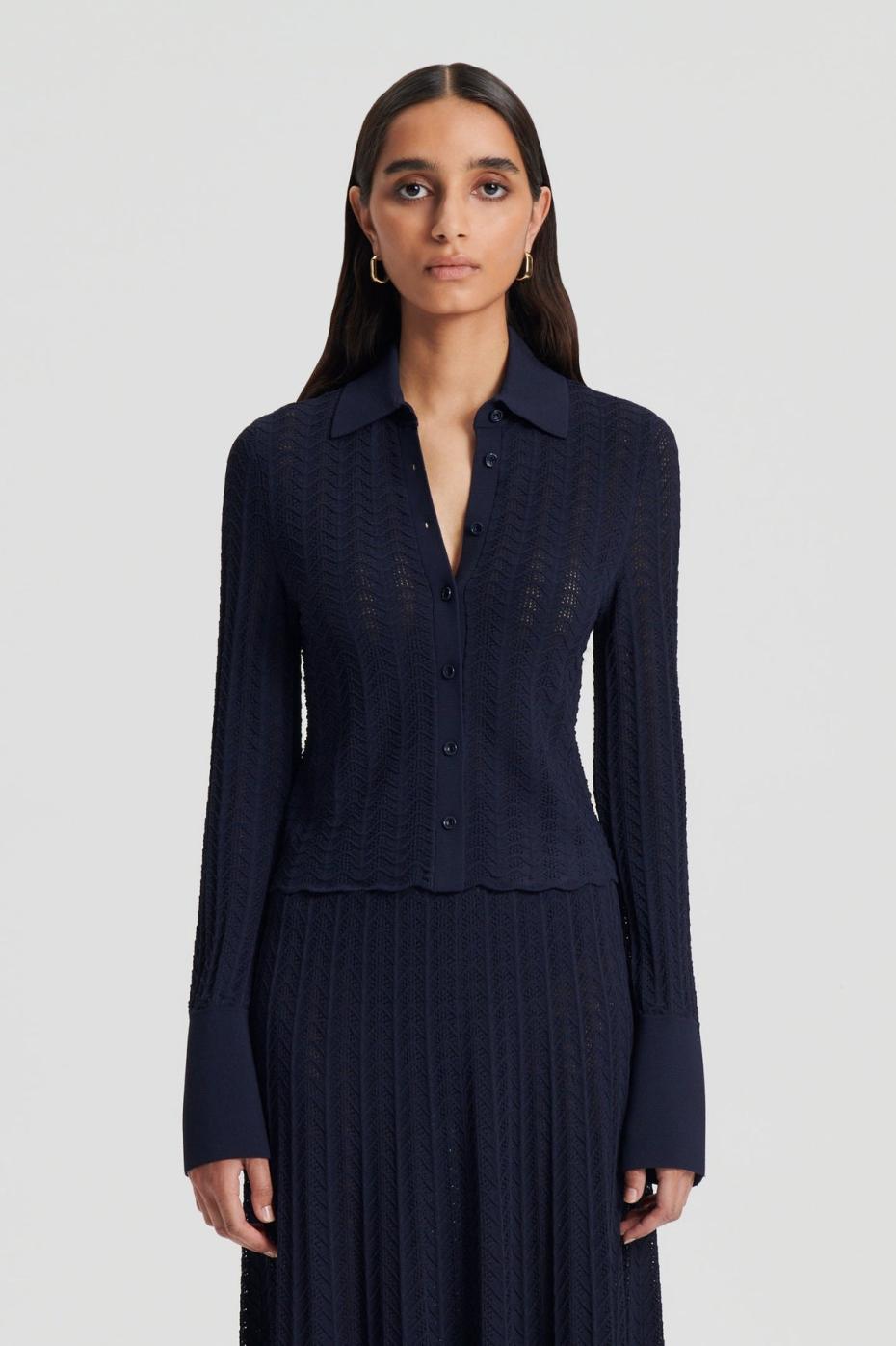 Tops | Women Scanlan Theodore PLEAT LACE LS SHIRT Navy