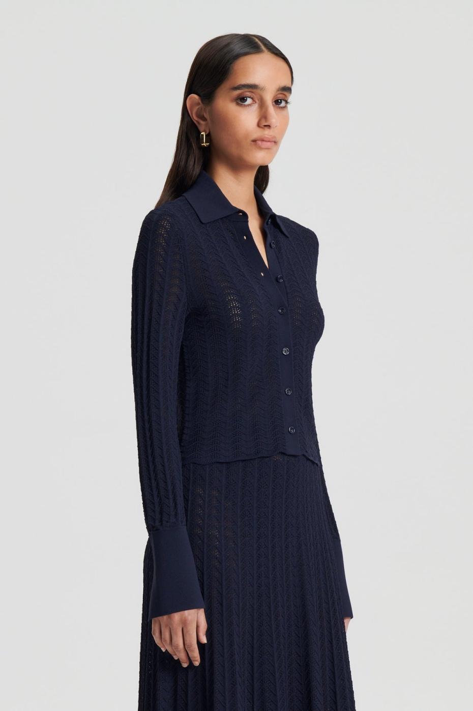 Tops | Women Scanlan Theodore PLEAT LACE LS SHIRT Navy