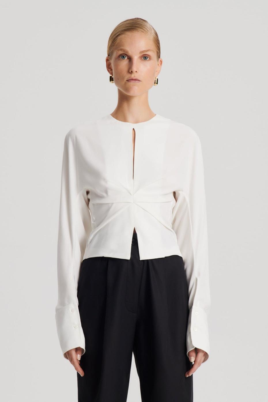 Tops | Women Scanlan Theodore SILK SATIN DRAPED TOP Creme